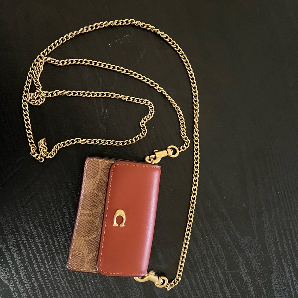 Coach Brown and Tan Mini Bag with Gold Chain - Picture 5 of 5